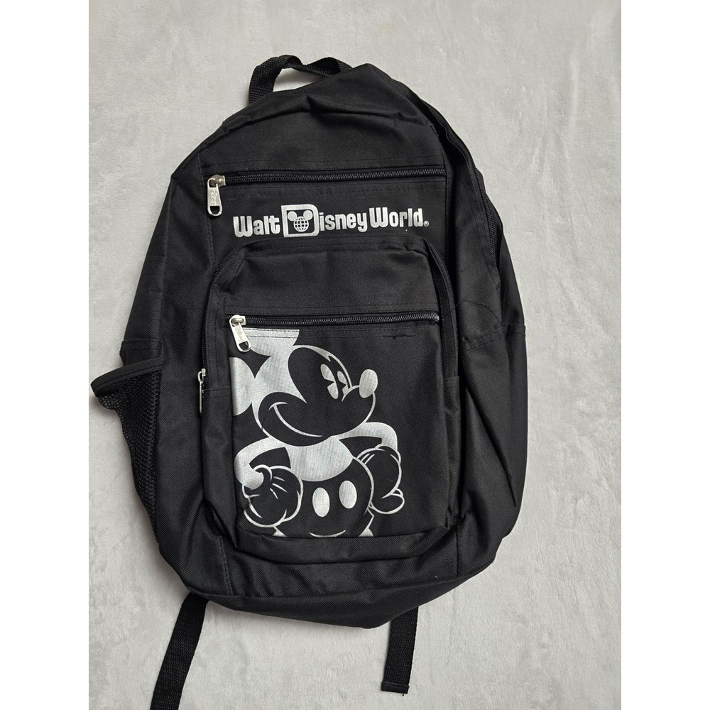 Walt Disney World Resort Backpack Bookbag Black Silver Mickey Mouse Good
